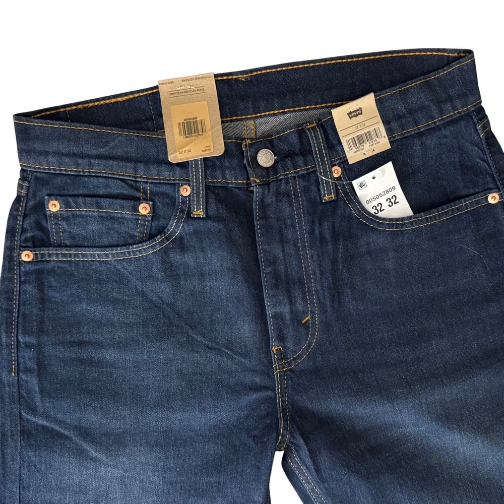 New Levi's 505 Regular Fit Jeans Mens 32x32 Dark Wash Stretch Straight Leg
